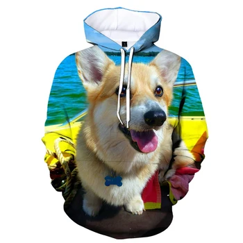 Сладък домашен любимец Вельш-Corgi с 3D Принтом, блузи с качулка, Вязаная Куче, качулки за малки Кученца