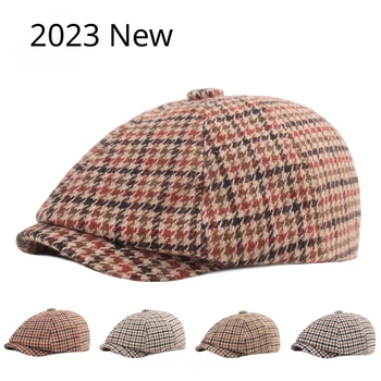 2023 Нови памучни осмоъгълен шапки, Топли мъжки и дамски Модни Ретро-барети, шапка на художник, пролет-есен, Ежедневни шапка вестникарче