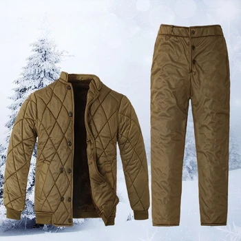 Зимна кадифе утепленная яке с памучна подплата, Комплект панталон, Мъжки застраховка от студ, работни якета, костюми, мъжки дрехи