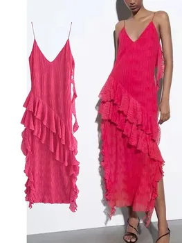 ТРАФИКА на 2023-Секси лятна рокля За парти Елегантни клубни рокли с цепка отстрани, Секси рокля на спагети презрамки с V-образно деколте и накъдрен