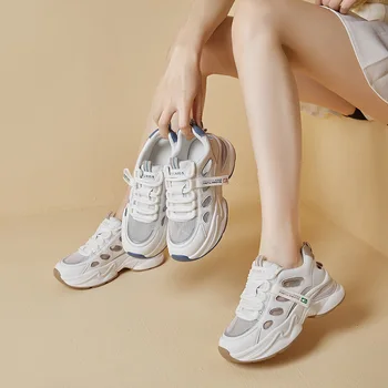 2023 Нова Лятна Ежедневни обувки от Дишаща естествена Кожа, с Висока Талия, Модни Универсална Спортни обувки на дебела подметка за Жени, S-A78