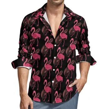 Ежедневни Ризи с Фламинго, Мъжка Риза с Листа, животни и Растения, Модни Блузи Y2K с Дълъг Ръкав, Пролетен Дизайн, Блузи, Плюс Размер