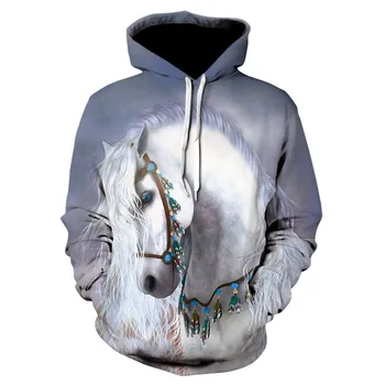 Novo 3d impresso crianças menino menina unisex criança hoodies cavalo branco padrão animal pulôver moletom moda casual