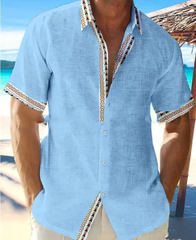 Мъжки лятно хавайско Плажна Риза, Жилетка С къс Ръкав, Копчета Отпред, Контрастиращи Ризи Поло С Деколте За Мъже, Модни Блуза