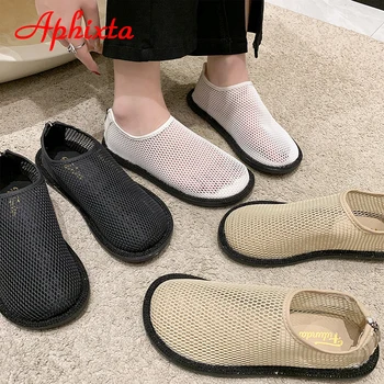 Aphixta 2023 Летните прохладни мрежести тъкани Дамски обувки на плоска подметка с цип отзад и въздушна мрежа Модни вентилирани лоферы