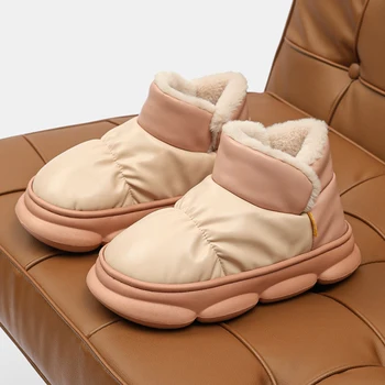 2023 Нови непромокаеми зимни обувки за жени, супер топли плюшени ботильоны на платформа Дамски зимни обувки от изкуствена кожа с памучна подплата Mujer