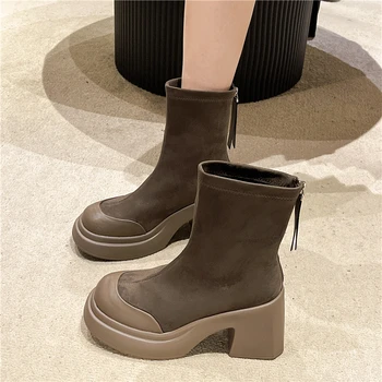 Дамски обувки; новост 2023 г.; сабо с цип с кръгла пръсти; обувки на платформа; гумени ботильоны; есенни дамски обувки в стил рок-лолита 