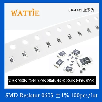 SMD резистор 0603 1% 732K 750 K 768K 787K 806K 820K 825K 845K 866K 100 бр./лот микросхемные резистори 1/10 W 1,6 mm * 0,8 мм