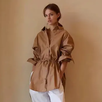SuperAen, Свободна риза кафе цвят в стила на гаджето си, сако, Дамски есенното яке, палто