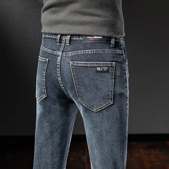 2023 Абсолютно Нови Мъжки Панталони прави Дънки-участък от памук със средна плътност, Младежки Мъжки Прости Ежедневни Панталони обикновена засаждане, Сиво-сини