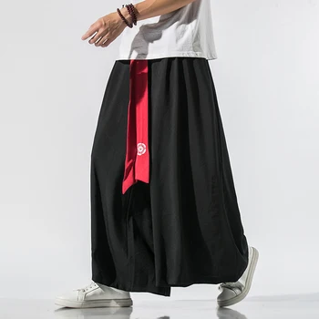 2023 Японското Кимоно Мъжки Спортни Панталони За Джогинг Ретро Свободни Панталони Мъжки Ленени Панталони В Стила На Юката С Голям Промежностью Непалски Халат Панталони