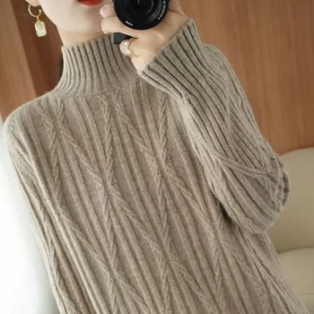 2023, Есенно-зимния женски пуловер, однотонная градинска дрехи, вязаный топ с дълъг ръкав, Корейски модерен ретро улица пуловер T738