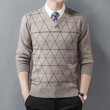 2023 Есента Мъжки Пуловер е Модерен Обикновен Топъл Пуловер, Бизнес Случайни Пуловер с деколте във формата на Сърце, Пуловер За Мъже
