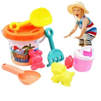 Плажни пясъчни играчки, 8 бр., устойчив набор от играчки за пясък, включително и кофа за пясък, Гребло, лопатка, форми за пясък с животни, играчки за пясък за момчета