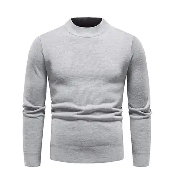 Модерен монофонични мъжки пуловер за есента и зимата, модерен пуловер с кръгло деколте за ежедневието