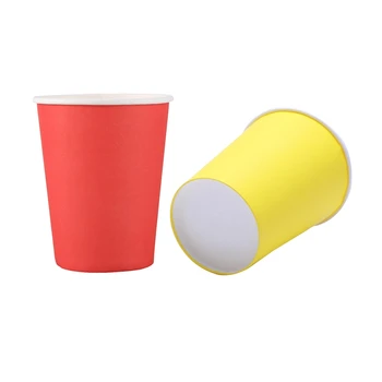 40 картонени чаши (9 грама) - Однотонная посуда и прибори за отбелязване на деня на раждане (червено и жълто)