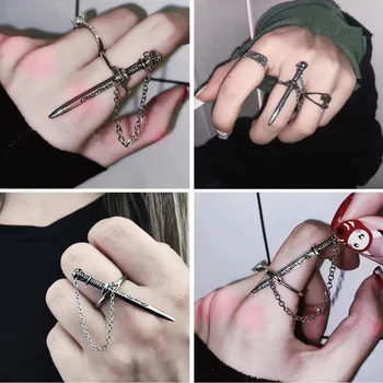 Готик пръстен с тъмни скрещивающимися мечове за момичета, креативна верига с пискюли, пръстени с мечове под формата на скелет за жени, бижута и аксесоари