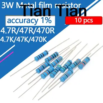 10шт 3 W Метален филмът резистор 4,7 R 47R 470R 4,7 K 47K 470K 4R7 47 470 Ω R K Точност 1% Пятицветное Кольцевое Съпротива 0,1 R-910K