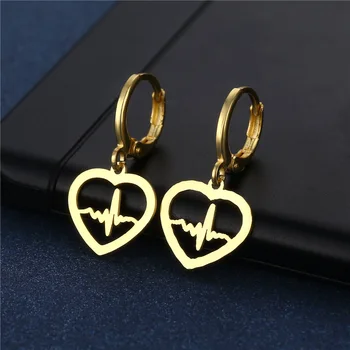 Обици-висулки във формата на сърце от неръждаема стомана за жени, масивни обеци златни цветове, Бижута подарък