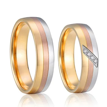 Цвят Розово злато 1 Двойка от Годежни пръстени Комплект За Мъже, Жени, Бижута от титан и неръждаема стомана Подарък за Годишнина от сватба Двойки