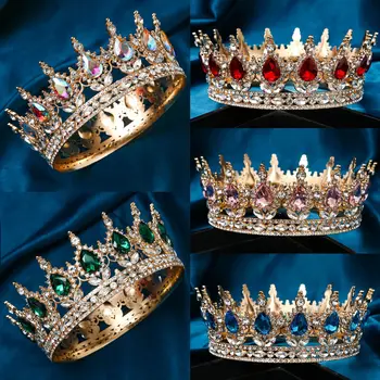 Сватбена Тиара Европейската Принцеса Кръг В Стил барок, Буйни Корони, Кристален Пълна Корона, Царската Диадема