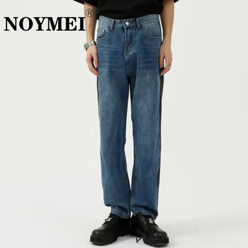 NOYMEI Корейски Панталони в стил Мозайка, Модни Персонализирани Директни Ежедневни Дънки с Широки Штанинами, Мъжки Универсални Външни Панталони WA2076