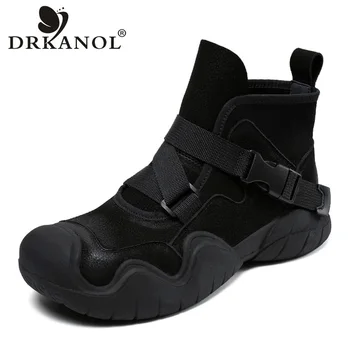 DRKANOL/ Дамски обувки са ръчно изработени от 100% естествена телешка кожа, с плоска катарама, Къси ботильоны, дамски есен ежедневни обувки в литературния стил