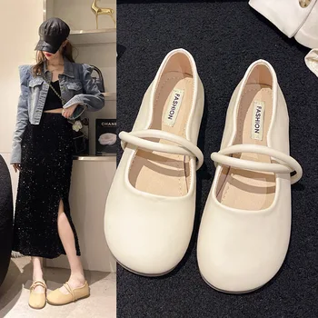 Тънки обувки Женски френски обувки с мека подметка, дамски пролетно-есенни нови дамски фини обувки с квадратни пръсти на плитка плоска подметка