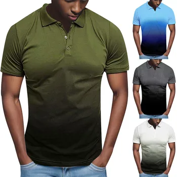 Мъжки Модни и ежедневни спортна риза с градиентным ревера и къс ръкав, естетичен топ